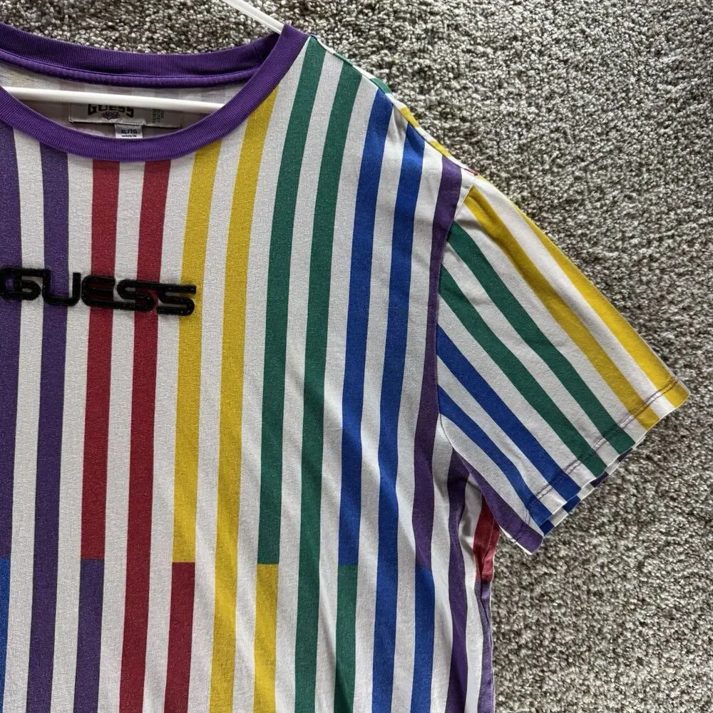 Guess x J Balvin Shirt Mens Extra Large Rainbow Stripes‎ Multicolor Cotton 2020 - Picture 4 of 12